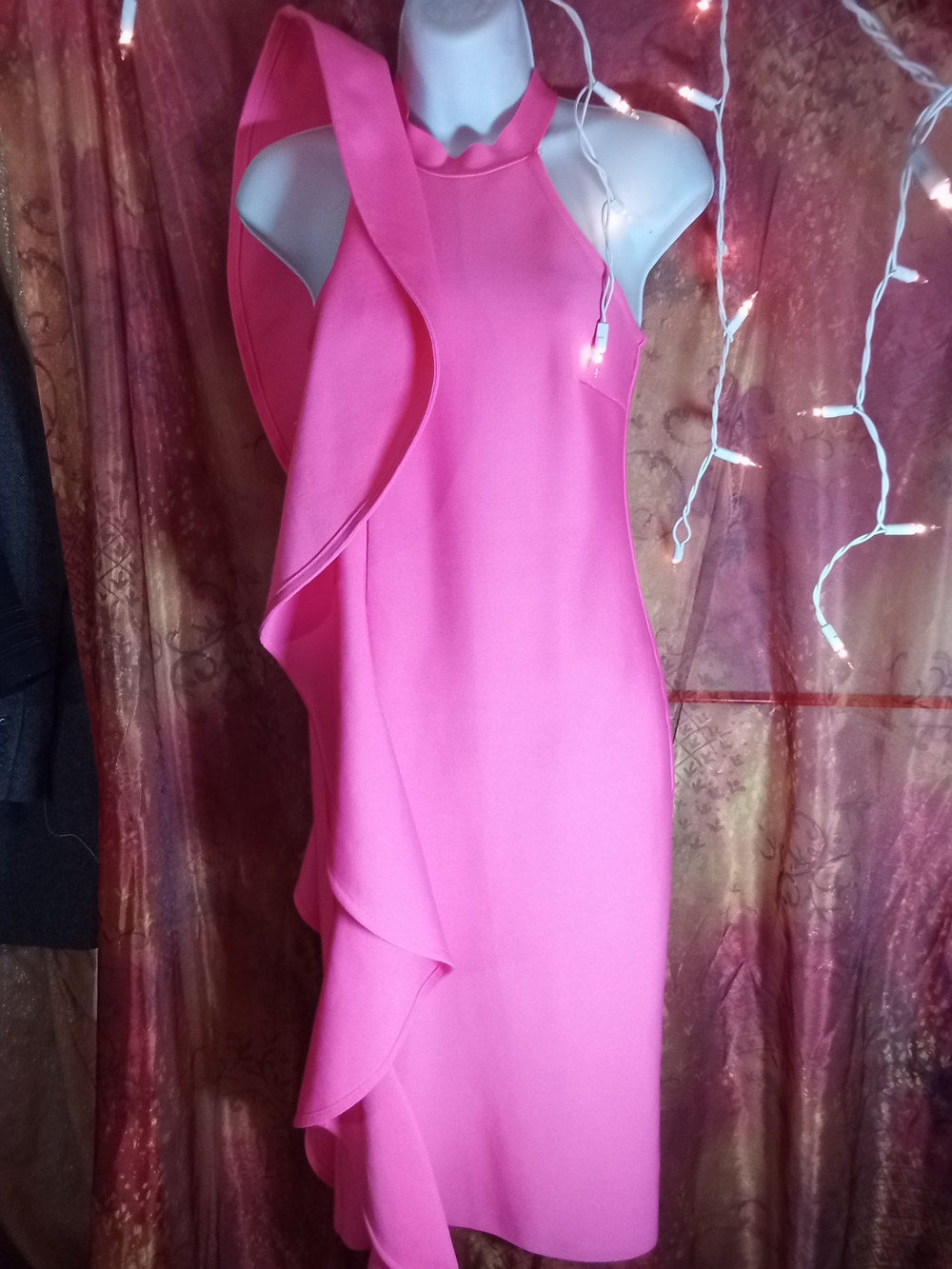 Fashion Nova Hot Pink Raylin Bandage One Shoulder Ruffle Dress